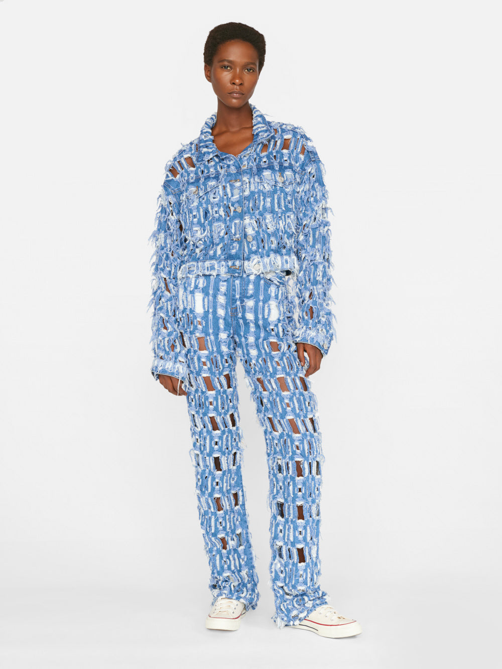 Secondary image for Cropped Oversized Jacket -- Blueprint Frays