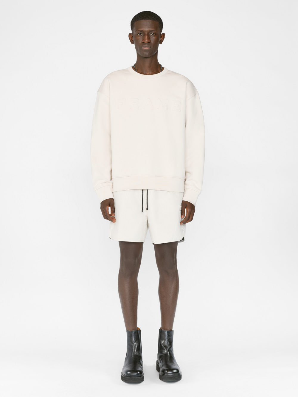 Secondary image for FRAME Embossed Crewneck -- White Beige