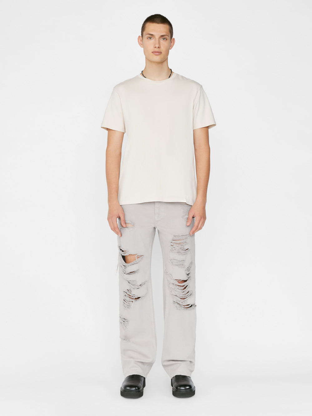 Secondary image for Extra Wide Leg Jean -- Smoke Grey Destruct