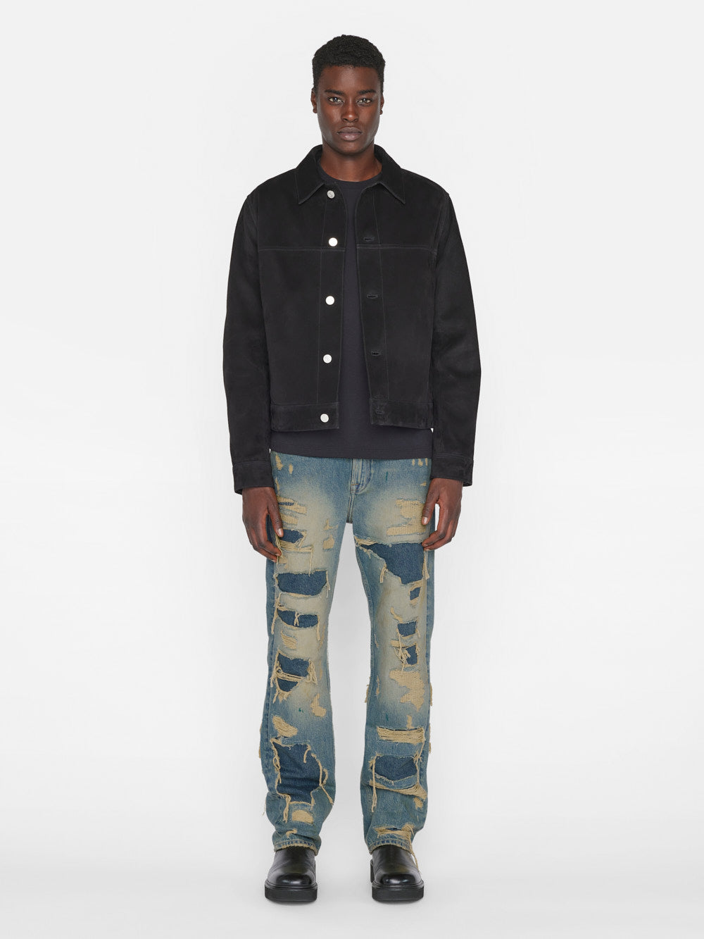 Secondary image for Suede Trucker Jacket -- Noir