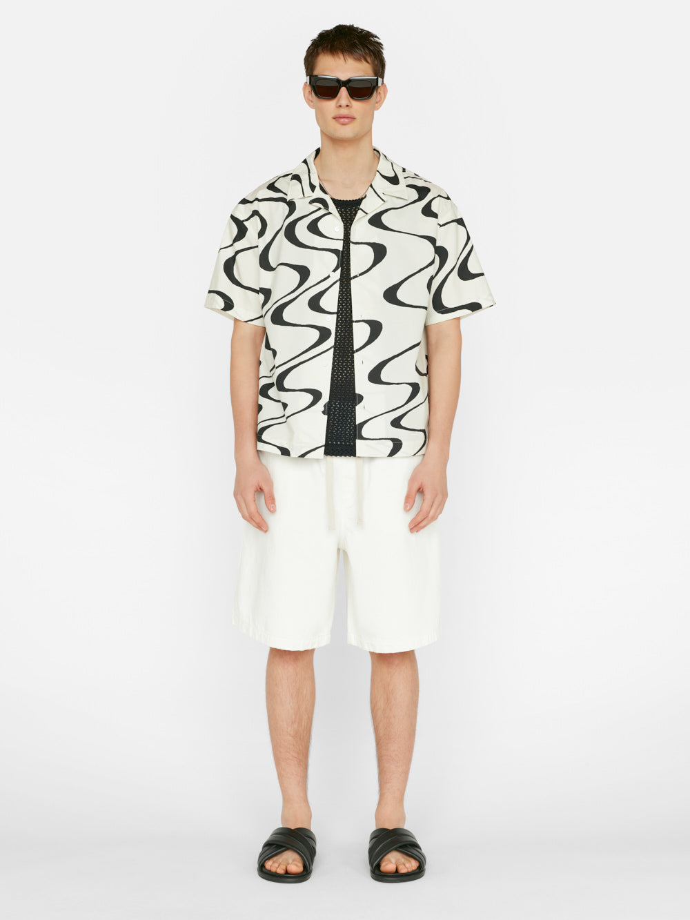 Secondary image for Abstract Wave Graphic Shirt -- Ecru Print