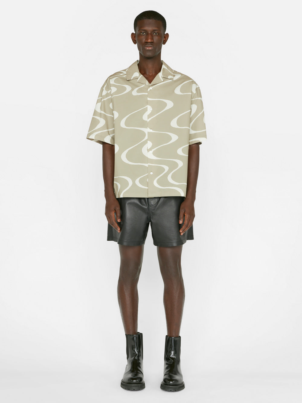 Secondary image for Abstract Wave Graphic Shirt -- Sand Beige Print