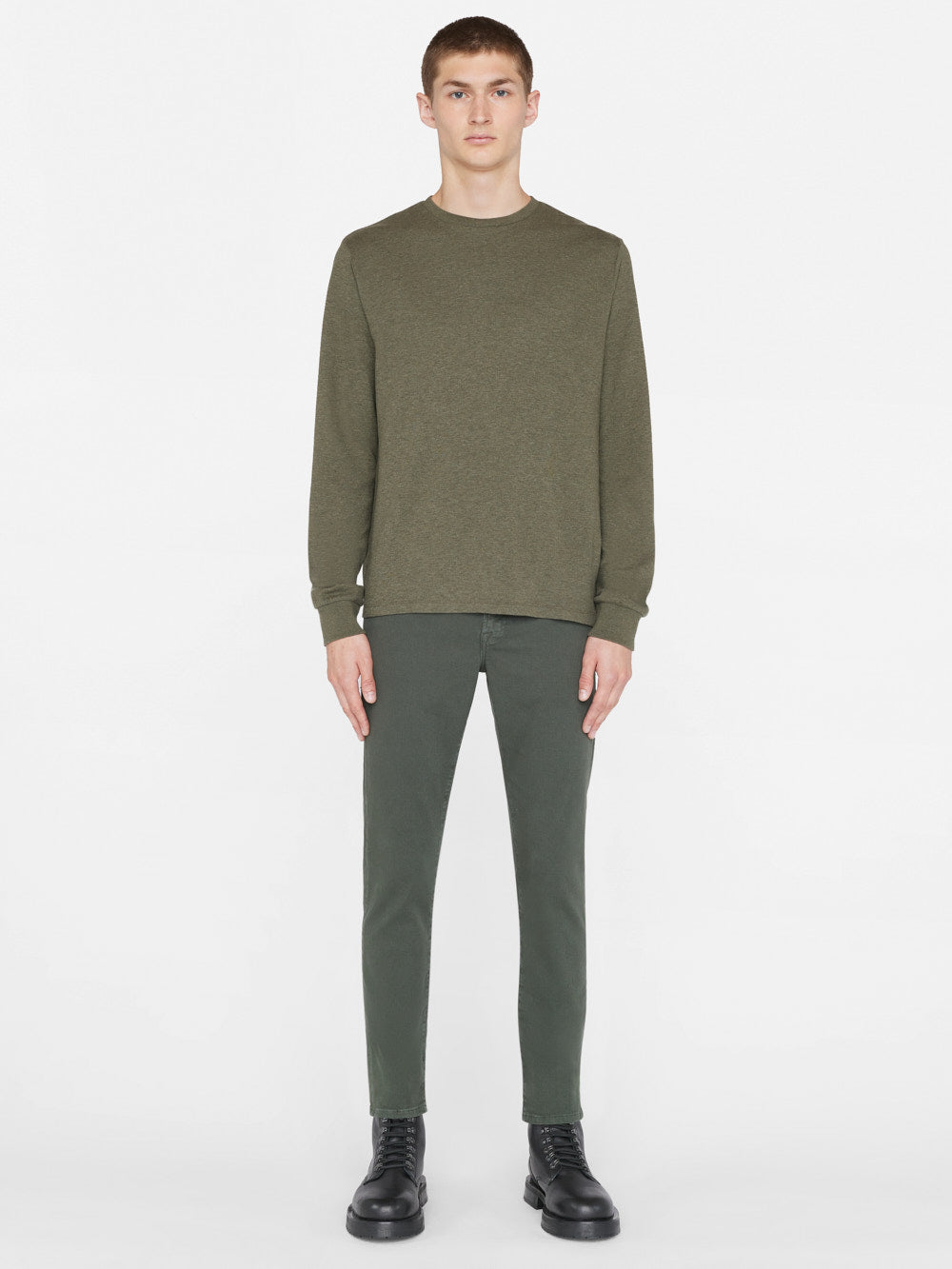 Secondary image for Duo Fold Long Sleeve Crew -- Heather Olive Green