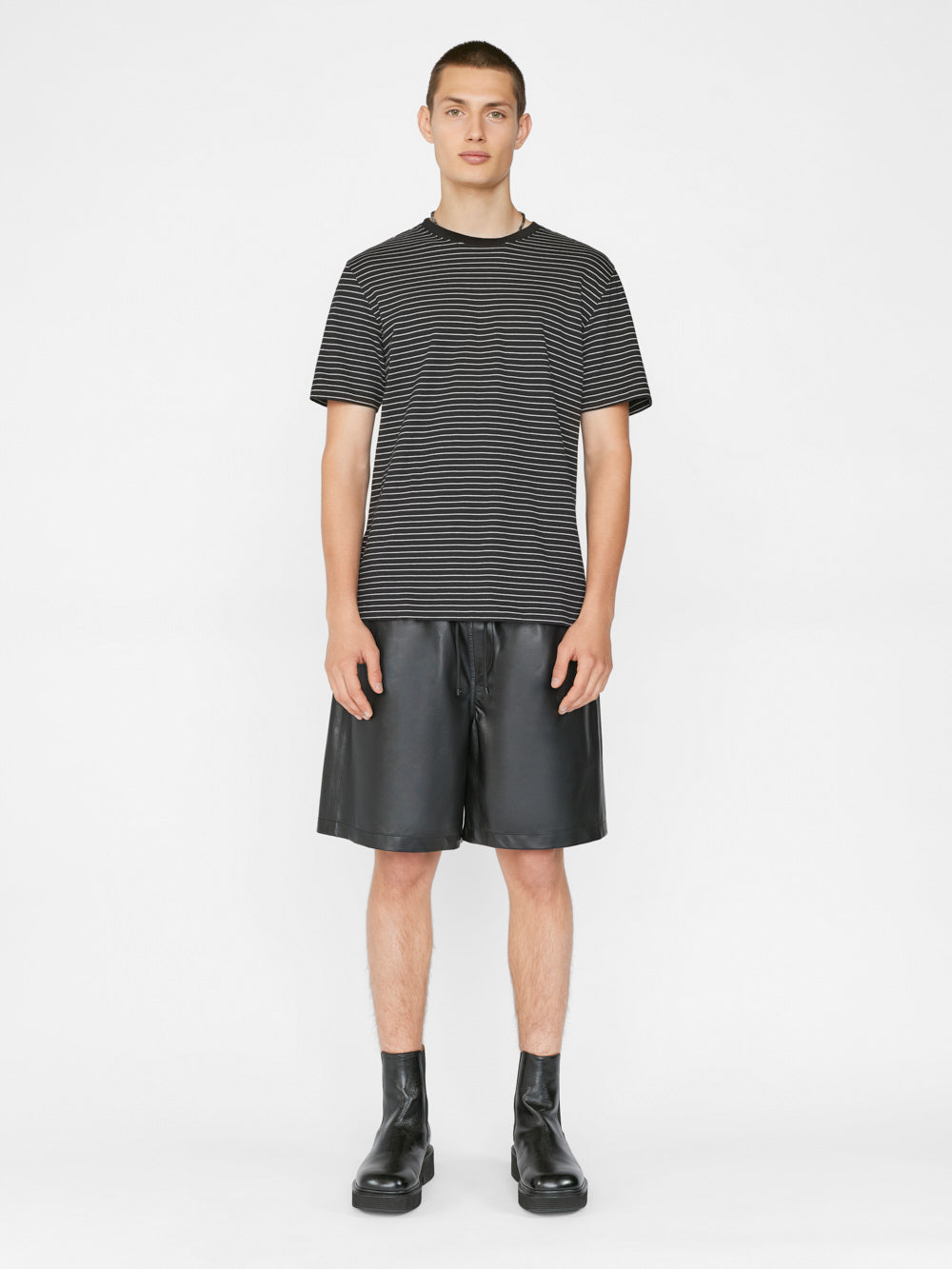 Secondary image for FRAME Logo Skinny Stripe Tee -- Noir/ Off White