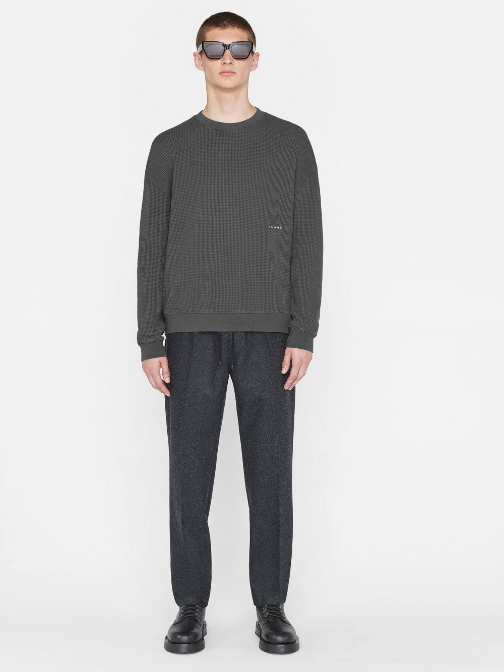 Secondary image for Waffle Textured Sweatshirt -- Charcoal Grey