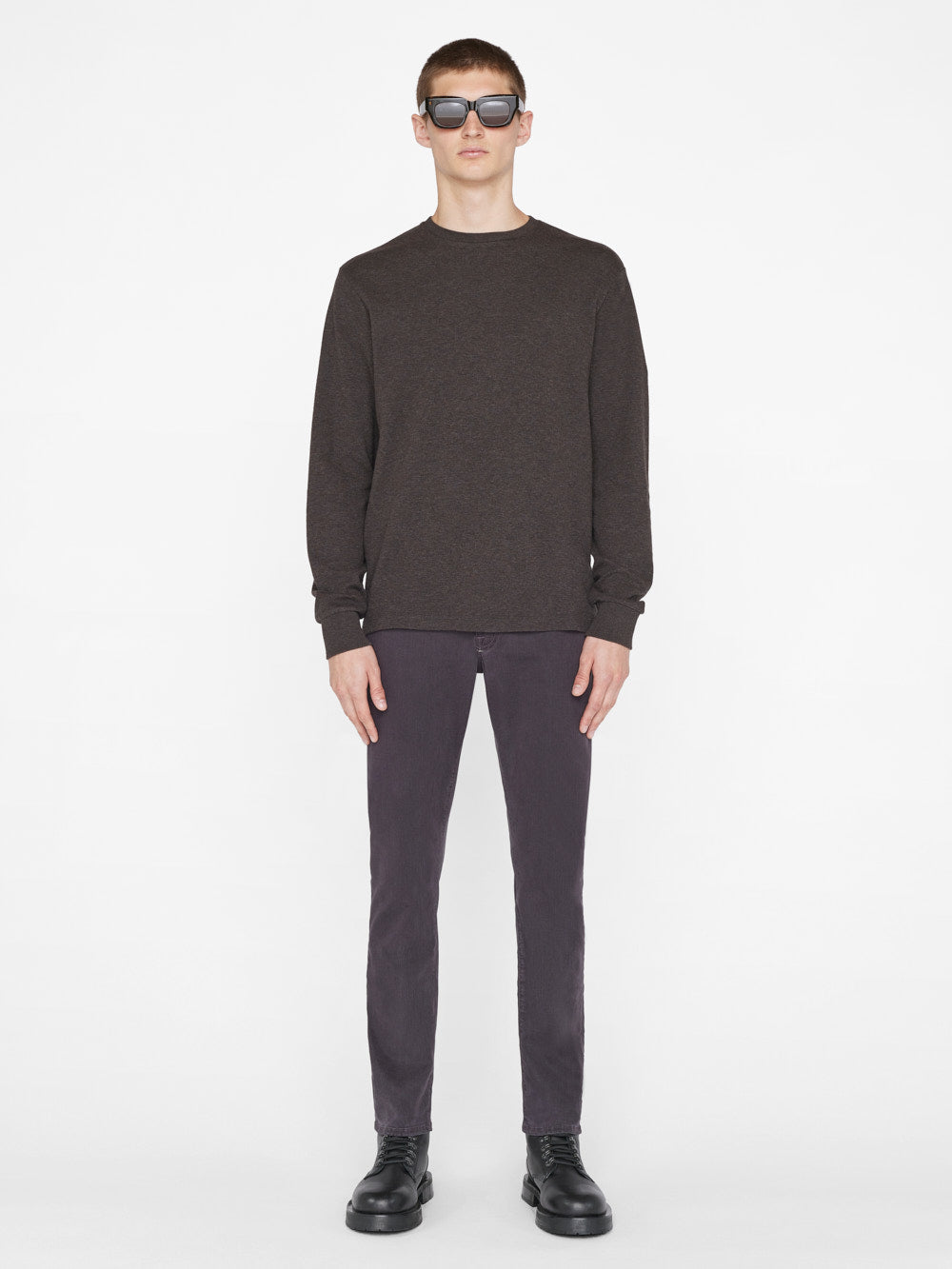 Secondary image for Duo Fold Long Sleeve Crew -- Heather Espresso