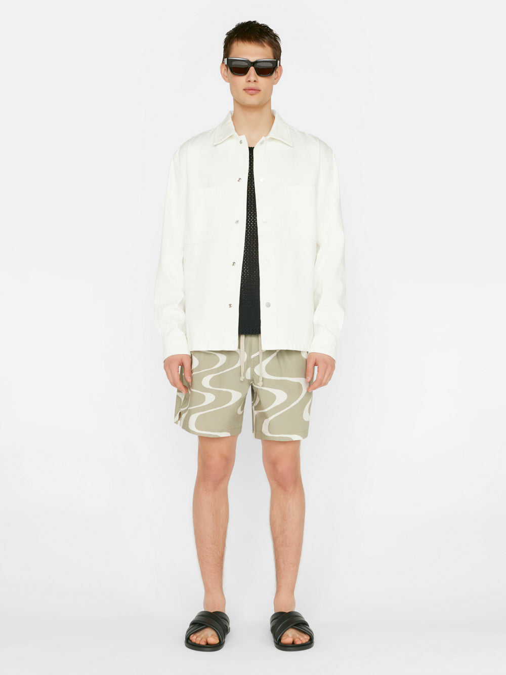 Secondary image for Abstract Wave Graphic Short -- Sand Beige Print