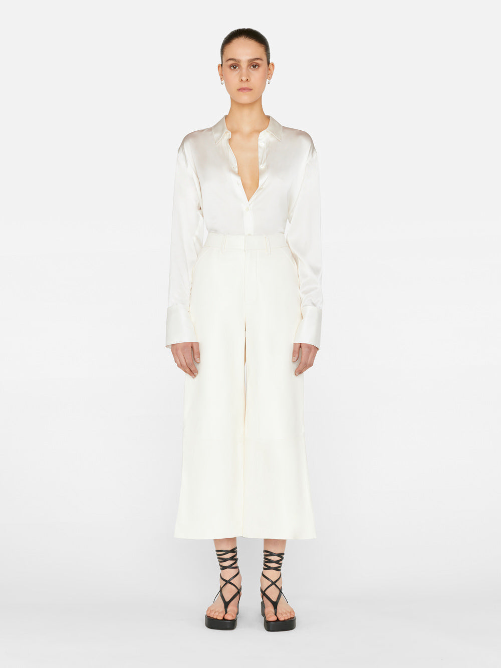 Secondary image for Wide Leg Crop Leather Trouser -- Bone