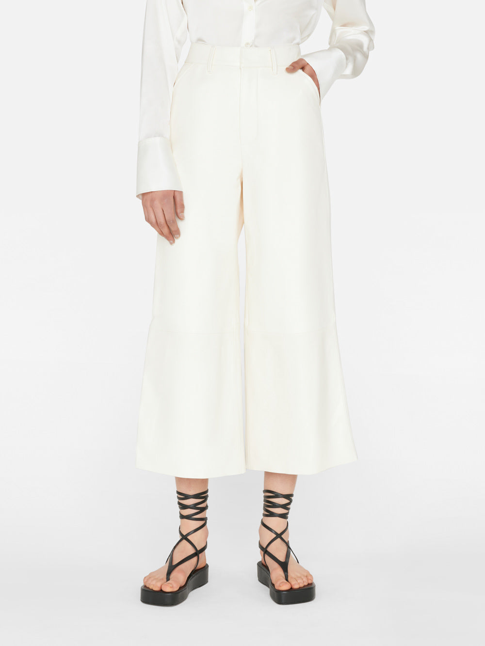 Primary image for Wide Leg Crop Leather Trouser -- Bone