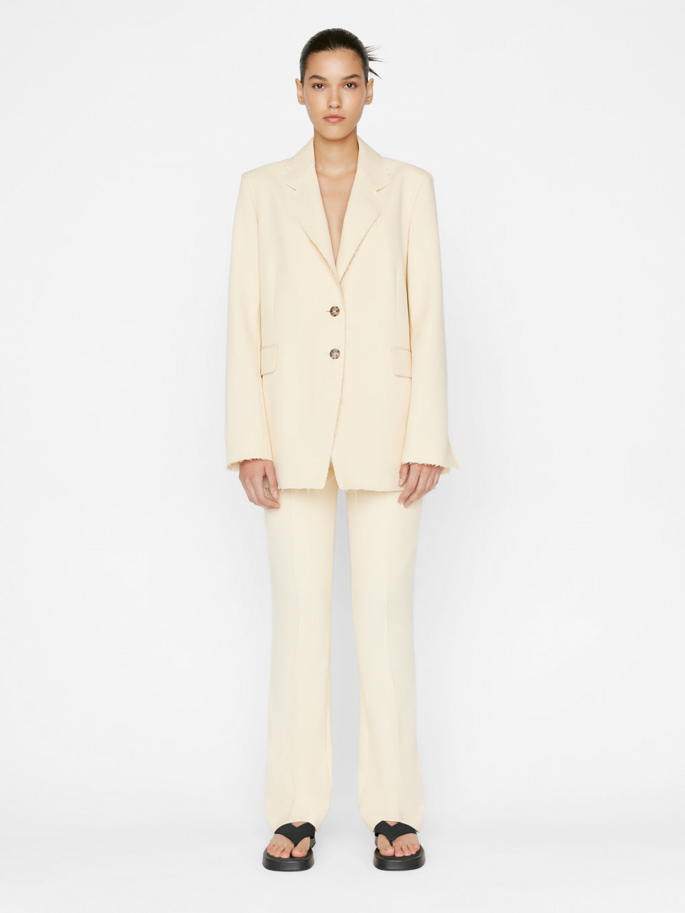 Secondary image for Oversized Raw Edge Blazer -- Butter