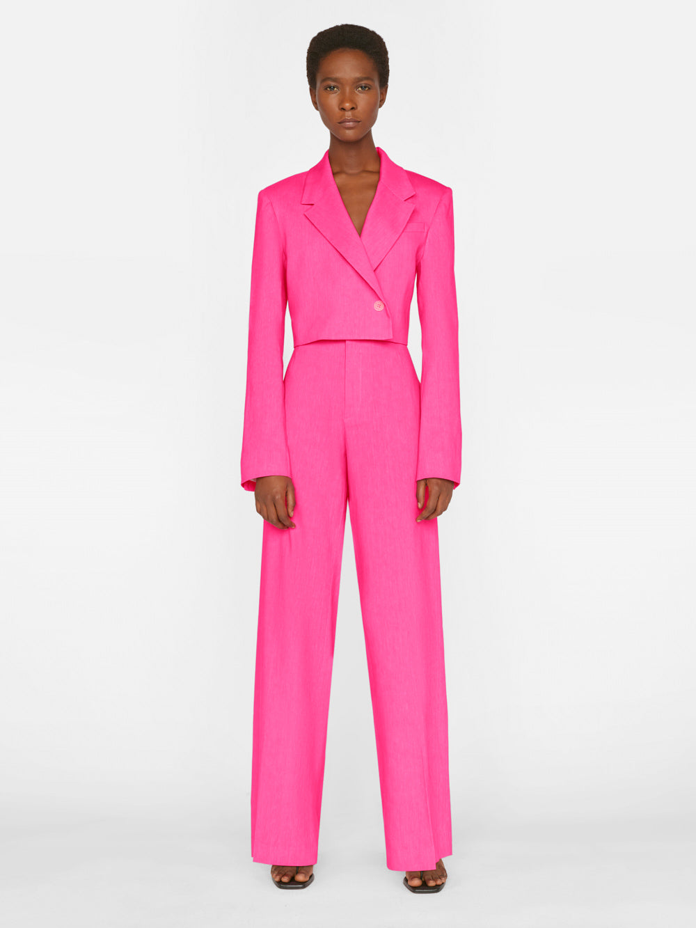 Secondary image for Cropped Strong Shoulder Blazer -- Flamingo