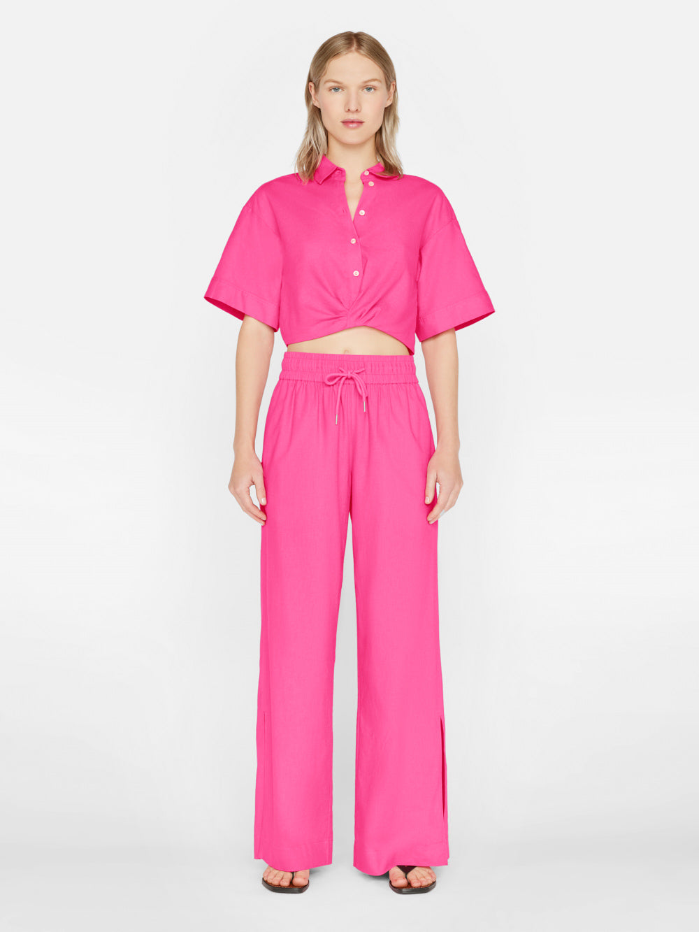Secondary image for Cropped Twist Front Shirt -- Flamingo