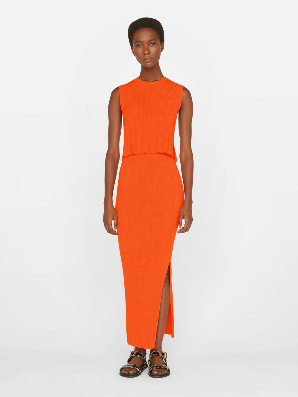 Secondary image for Mixed Rib Cutout Skirt -- Bright Tangerine