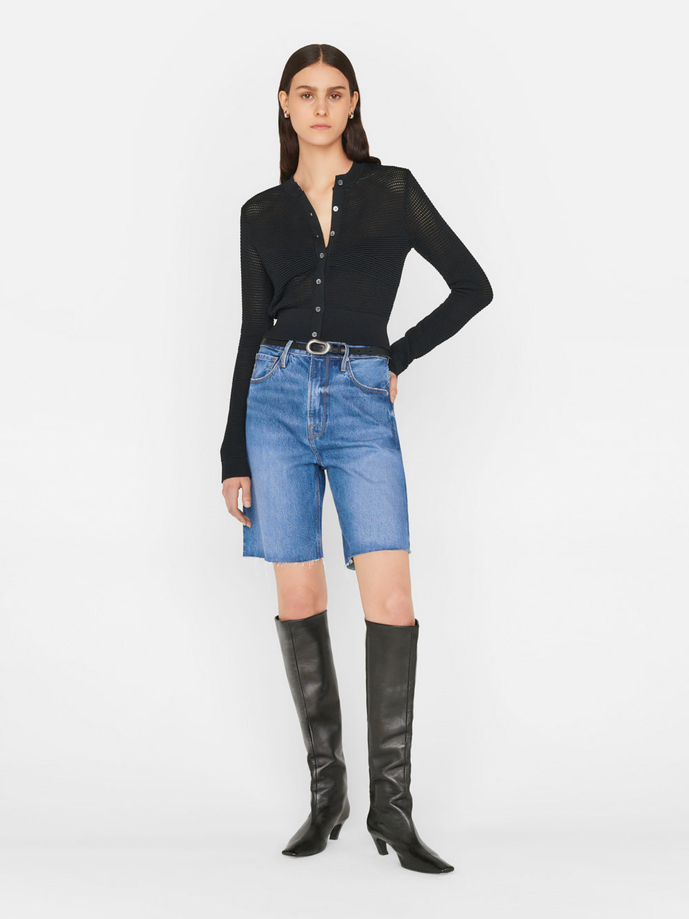 Secondary image for Mixed Stitch Shrunken Cardi -- Noir