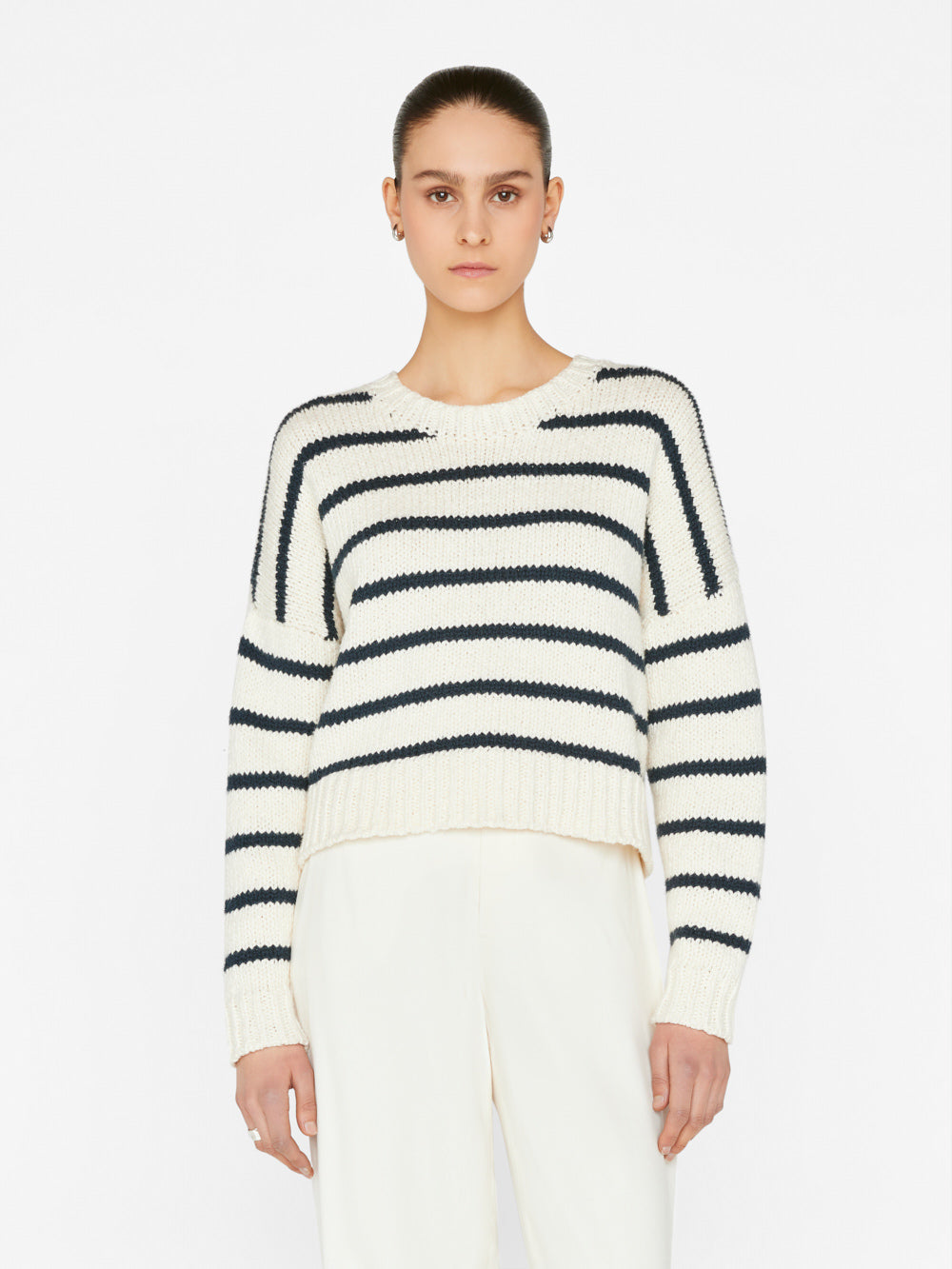 Primary image for Oversized Crop Crew Sweater -- Navy Multi