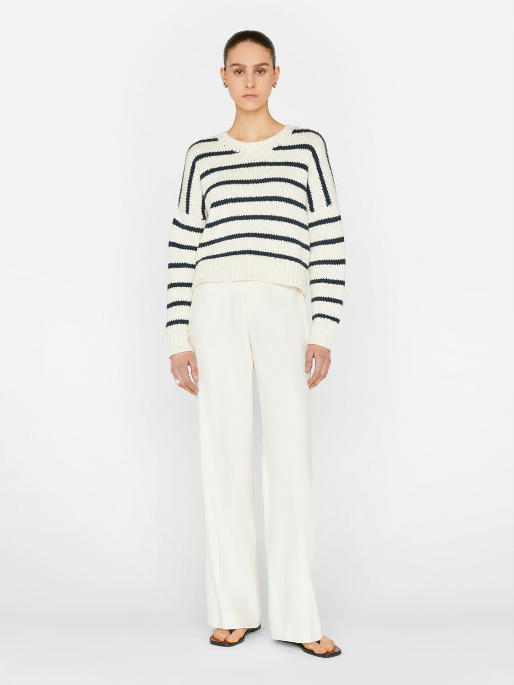 Secondary image for Oversized Crop Crew Sweater -- Navy Multi