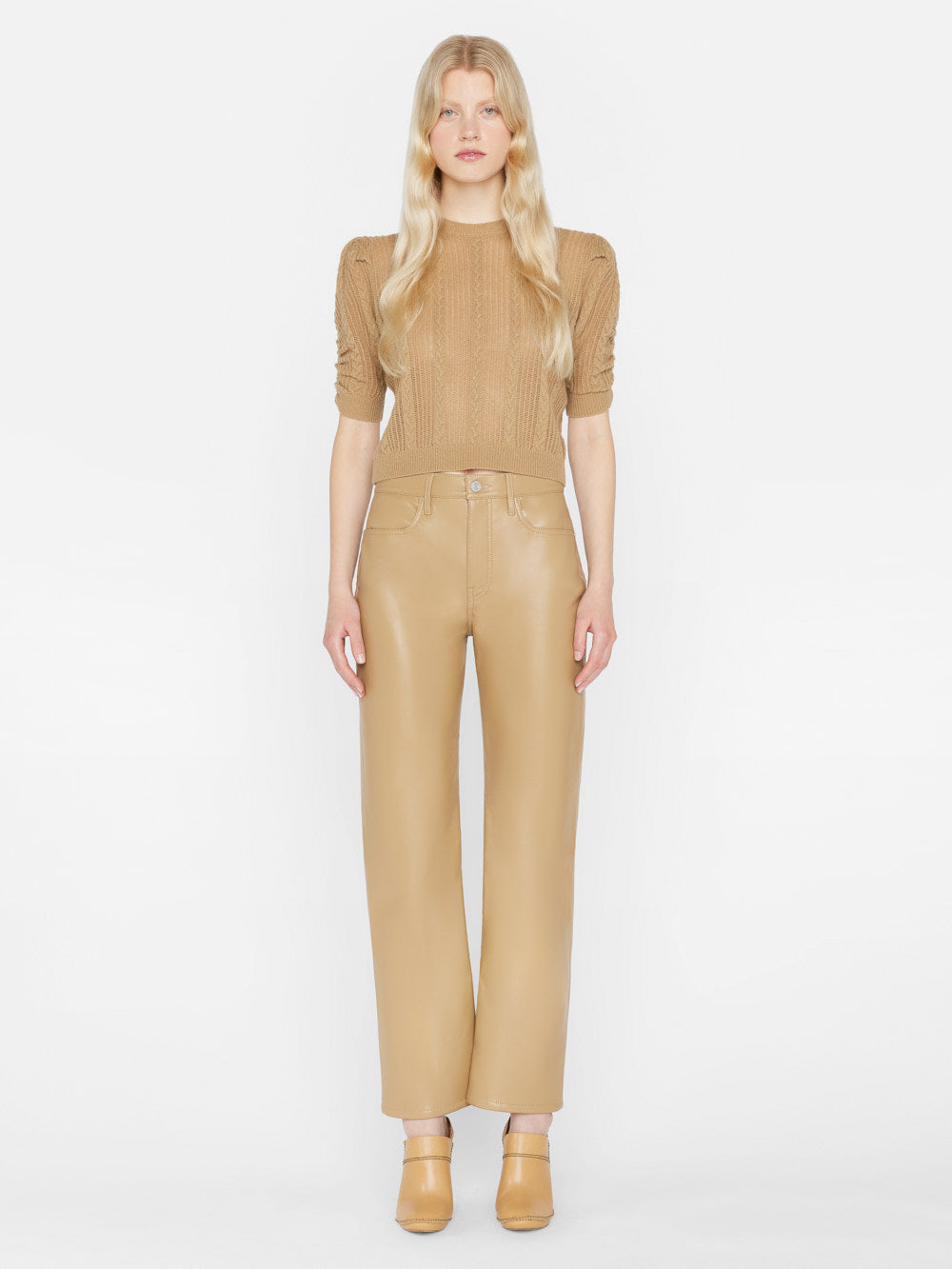Secondary image for Pointelle Cashmere Ruched Sweater -- Light Camel