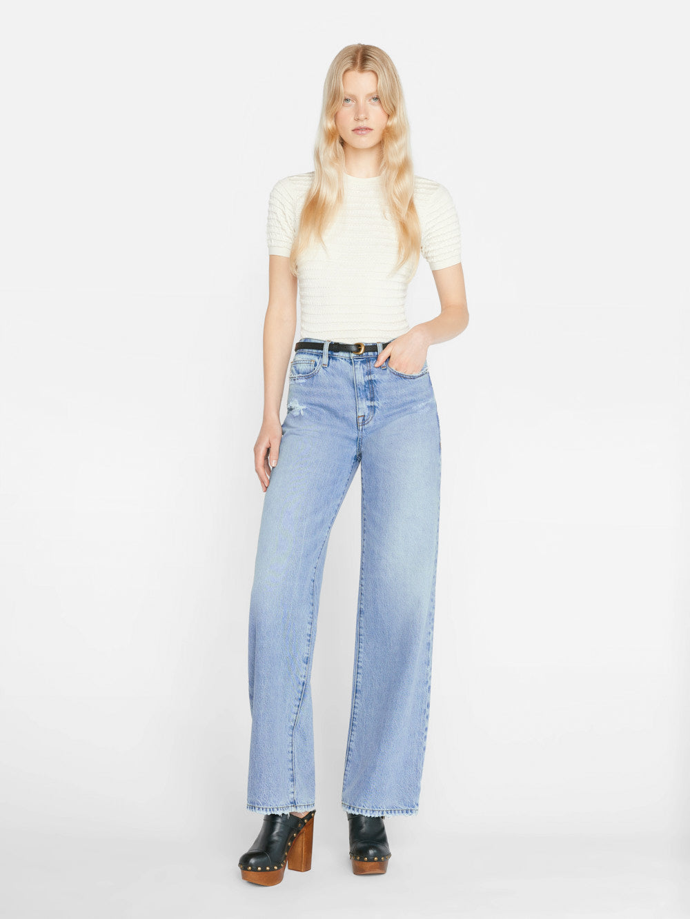 Secondary image for Smocked Short Sleeve Sweater -- Blanc