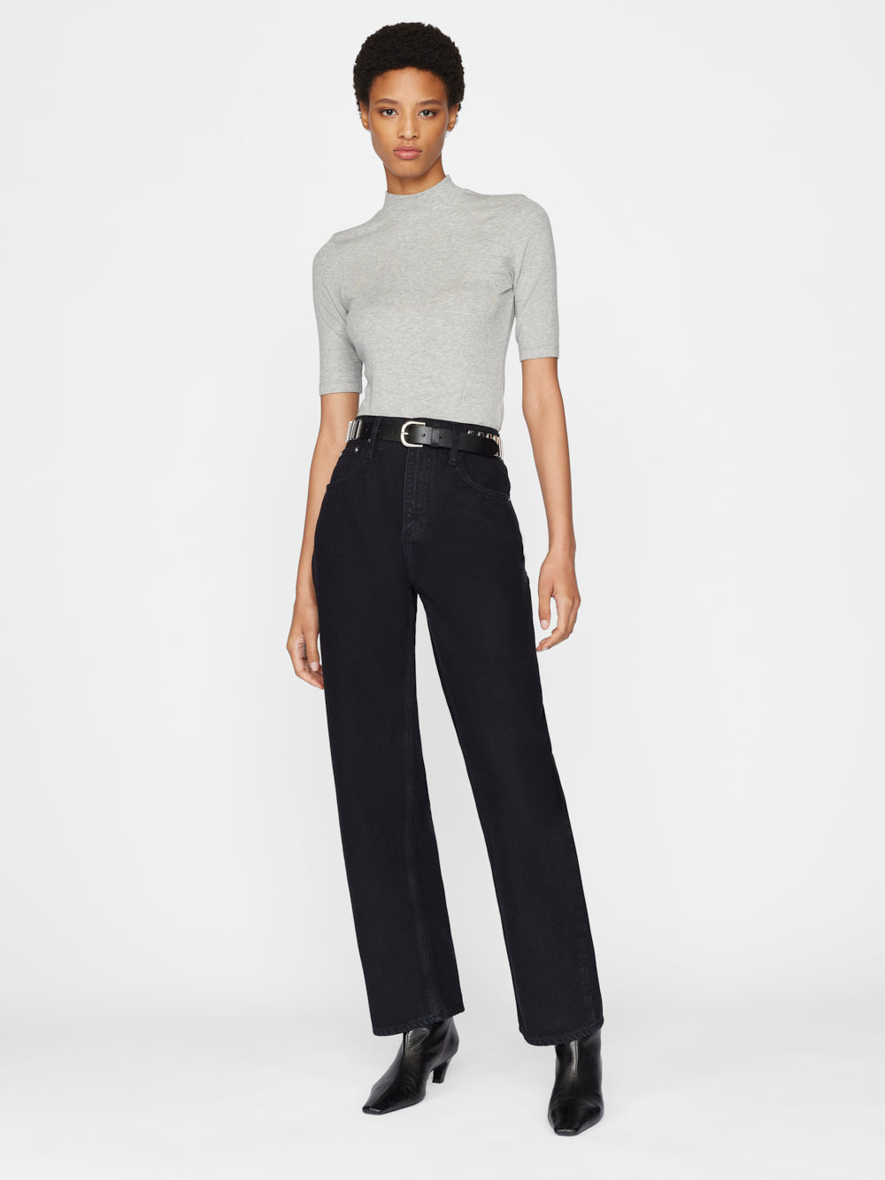 Secondary image for Refined Rib Mock Neck -- Gris Heather