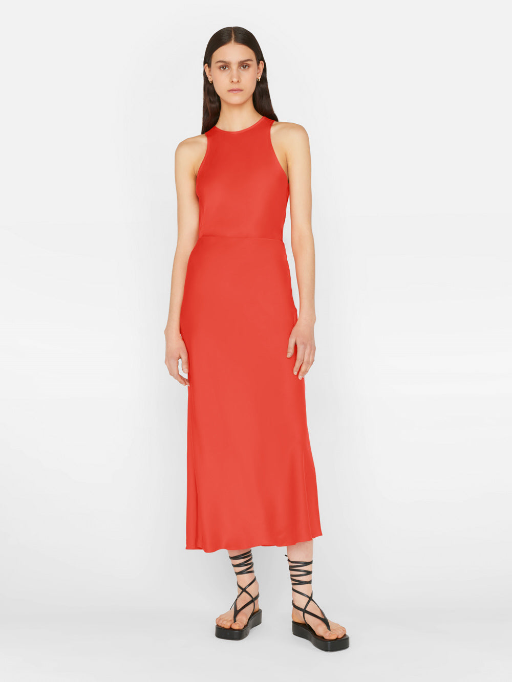 Secondary image for Bias Midi Skirt -- Red Orange